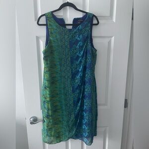 Madison Leigh Vibrant Blue and Green Midi Dress